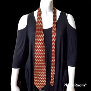 Neo Bill Blass Red, Tan, Green, & Gray Silk Tie